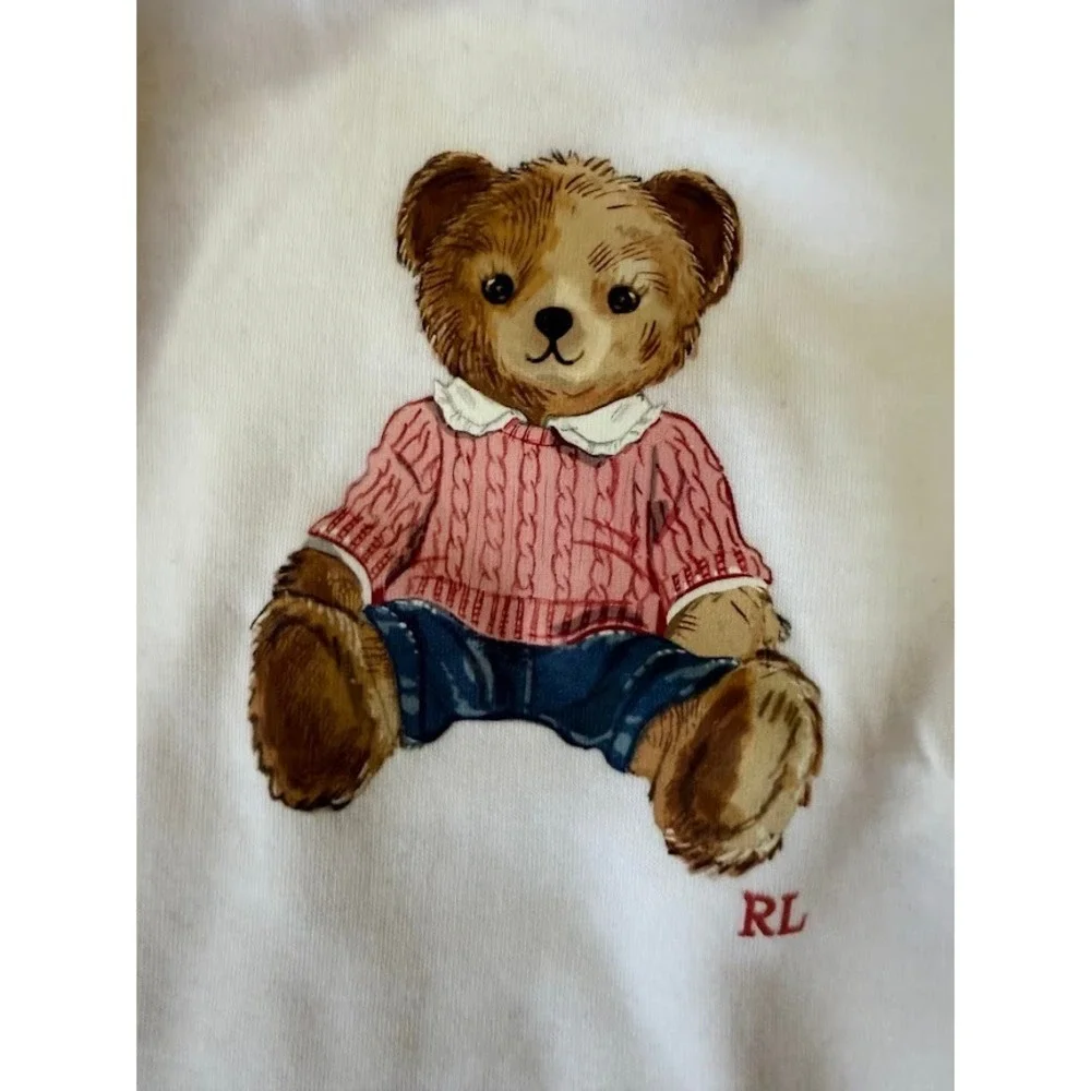Ralph Lauren Polo Bear White Cotton Bodysuit 6M Short Sleeve Pink Sweater Bear